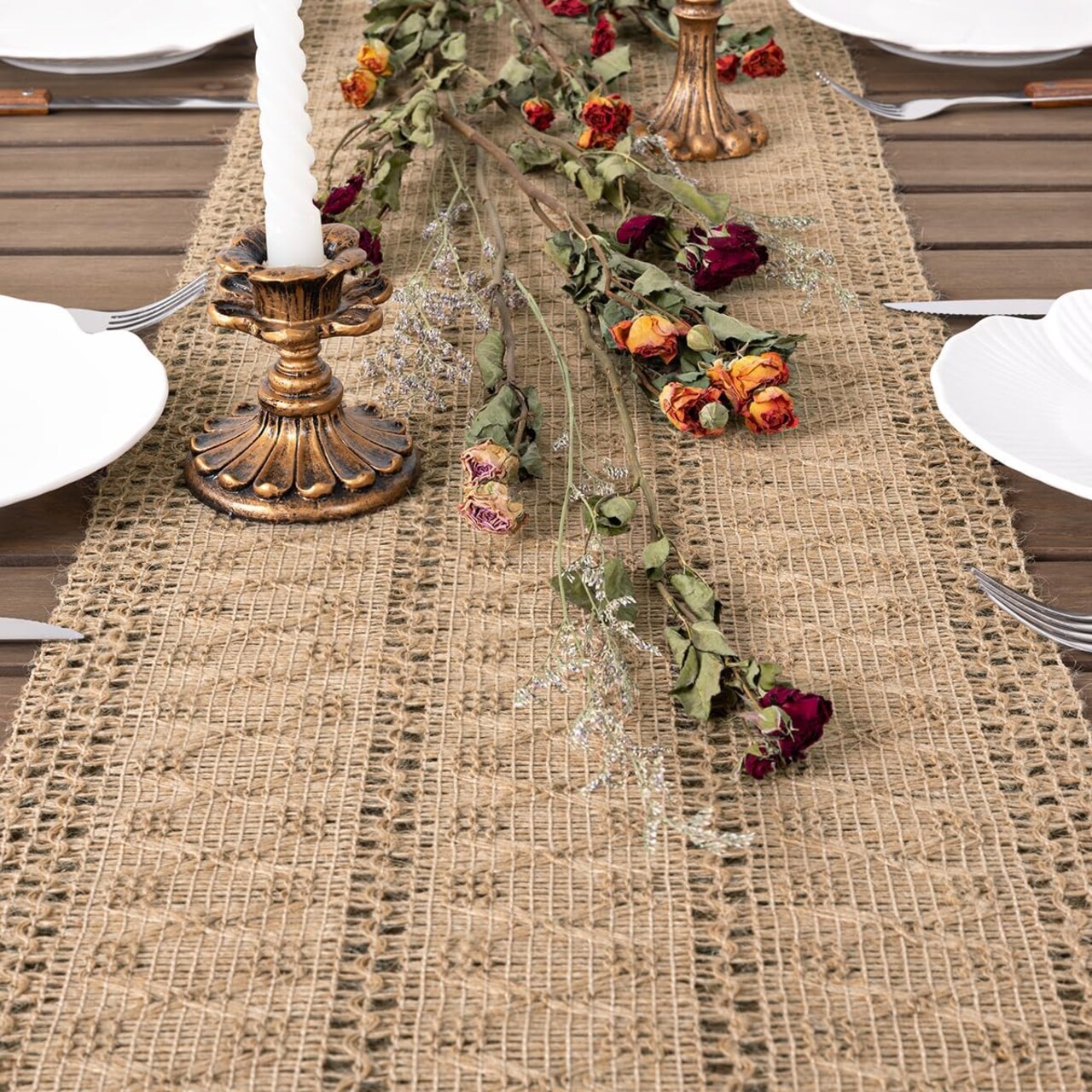 Burlap Table Runner 72 Inches Long Brown Jute Boho Rustic Vintage Farmhouse Woven Table Runner for Home Decor Dining Room Kitchen Fall Thanksgiving Christmas